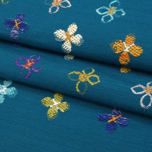 帯屋捨松 八寸名古屋帯 正絹 仕立て付き 青緑 紬帯 小花文 西陣織 帯