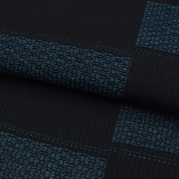 八寸名古屋帯 米沢織 近賢織物 仕立て付き 夢幻 黒 藍染め 市松 絹