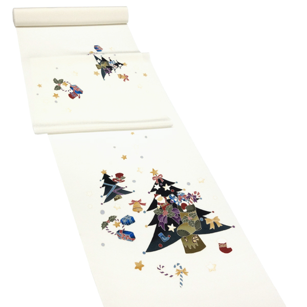 名古屋帯 白 正絹 仕立て付き 秀美 染め帯 十日町友禅染め 新品 九寸帯