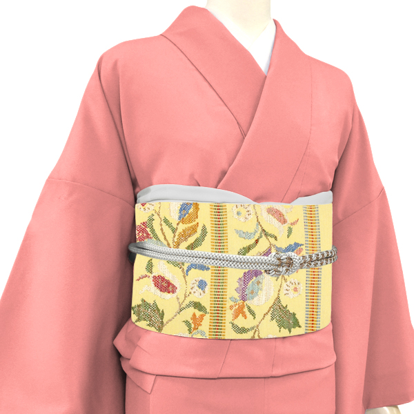未使用】帯屋捨松八寸名古屋帯 包み込む 蝶模様 黄色