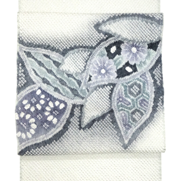 本絞り 名古屋帯 正絹 藤娘きぬたや 疋田絞り 仕立て付き ライトグレー