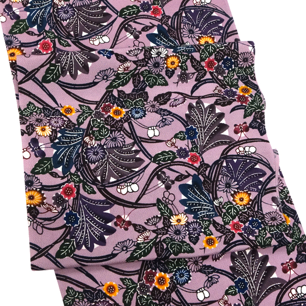 名古屋帯 紅型 玉那覇清 清布びんがた工房 仕立て付き 琉球紅型 薄紫色