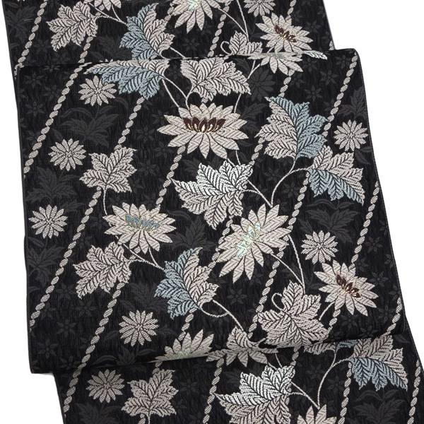 名古屋帯 九寸帯 新品 仕立て込み 正絹 西陣織 黒 紺 弥栄織物 袷用 15