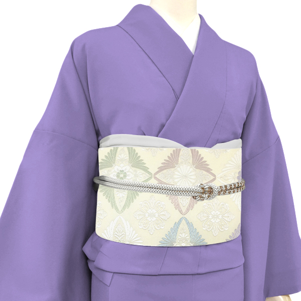志都香 名古屋帯 正絹 仕立て付き 西陣織 帯 アイボリー クリーム色 新品 九寸帯 花菱 未仕立て 反物 セミフォーマル お茶会 no-686の画像
