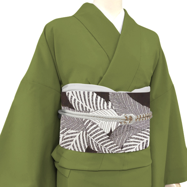 織華佐竹 名古屋帯 正絹 仕立て付き 西陣織 こげ茶色 芭蕉柄 帯 新品 九寸帯 未仕立て 反物 カジュアル お茶会 洒落帯 絹 no-758の画像