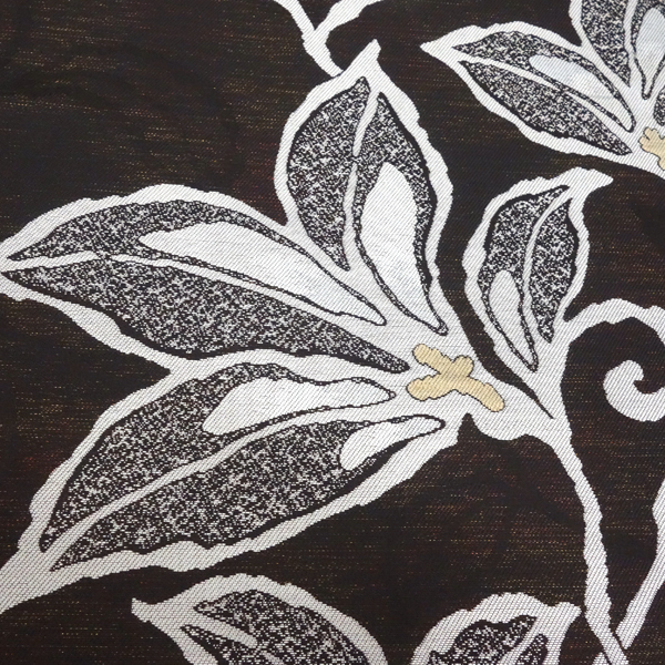 織華佐竹 名古屋帯 西陣織 仕立て付き こげ茶色 唐草柄 正絹 帯 新品 九寸帯 未仕立て 反物 カジュアル お茶会 仕立て込み 洒落帯 絹 no-759の画像