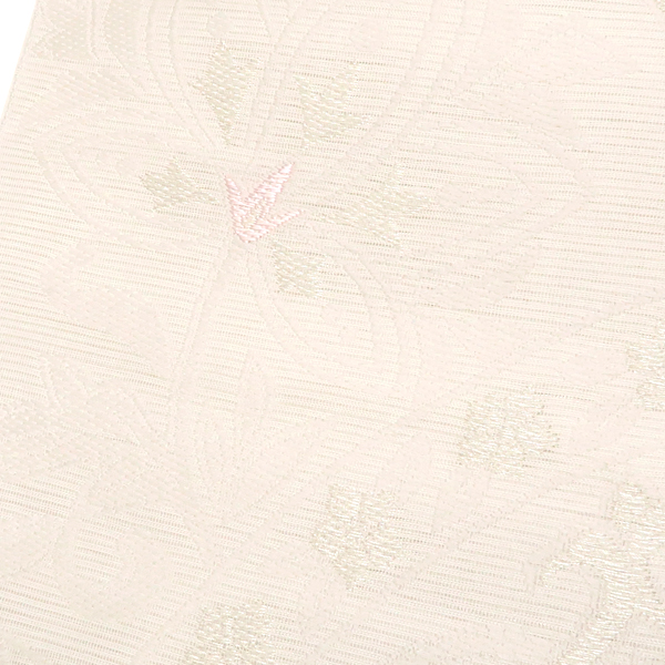 佐々木染織 夏絽名古屋帯 白 仕立て付き 西陣織 唐花 更紗 アラベスク