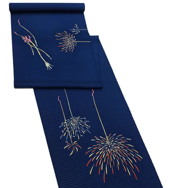 20%OFFセール 秀美 夏名古屋帯 紺色 仕立て付き 線香花火 絽 20%OFFセール 秀美 夏名古屋帯 紺色 仕立て付き 線香花火 絽