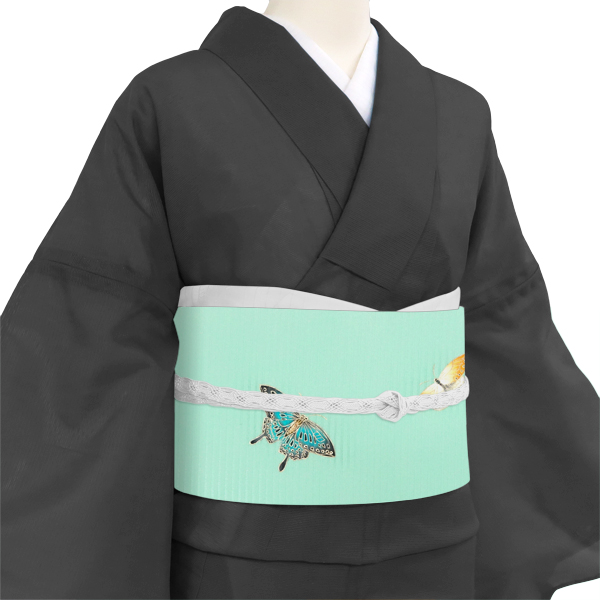 30%OFFセール 夏名古屋帯 黄緑 仕立て付き 向日葵 蝶 絽名古屋帯 五泉 