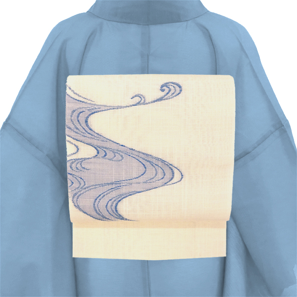 麻名古屋帯 七野 宮岸織物 仕立て付き 夏用 白色 アイボリー 流水 麻帯 
