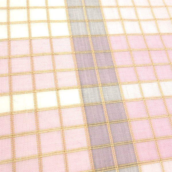 15%OFFクーポンあり からむし 夏麻名古屋帯 仕立て付き 白×ピンク 手織り 格子 カジュアル 麻 夏帯 八寸名古屋帯 八寸帯 未仕立て