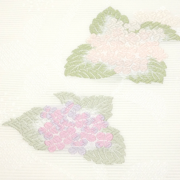 未使用近い☆高級☆正絹☆帯☆夏帯☆絽☆名古屋帯☆白☆花模様☆刺繍☆上品な美しさ☆ 15%クーポンあり 夏絽名古屋帯 白 仕立て付き 沢本織物 西陣織 紫陽花