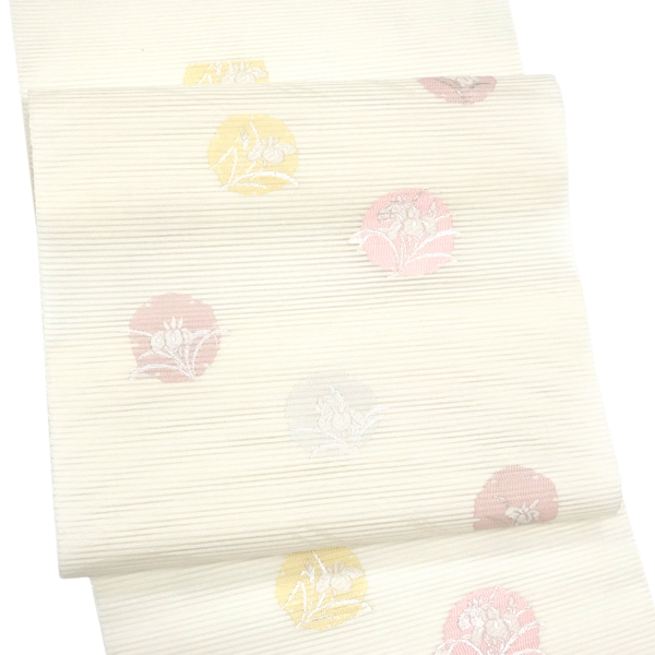 15%クーポンあり 佐々木染織 夏絽名古屋帯 白 仕立て付き 西陣織 雪輪