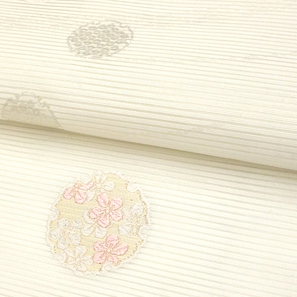 絽　名古屋帯　白地　蝶に花　化繊 絽 名古屋帯 白地 蝶に花 化繊 絽 名古屋帯 白地 蝶に花 化繊 （
