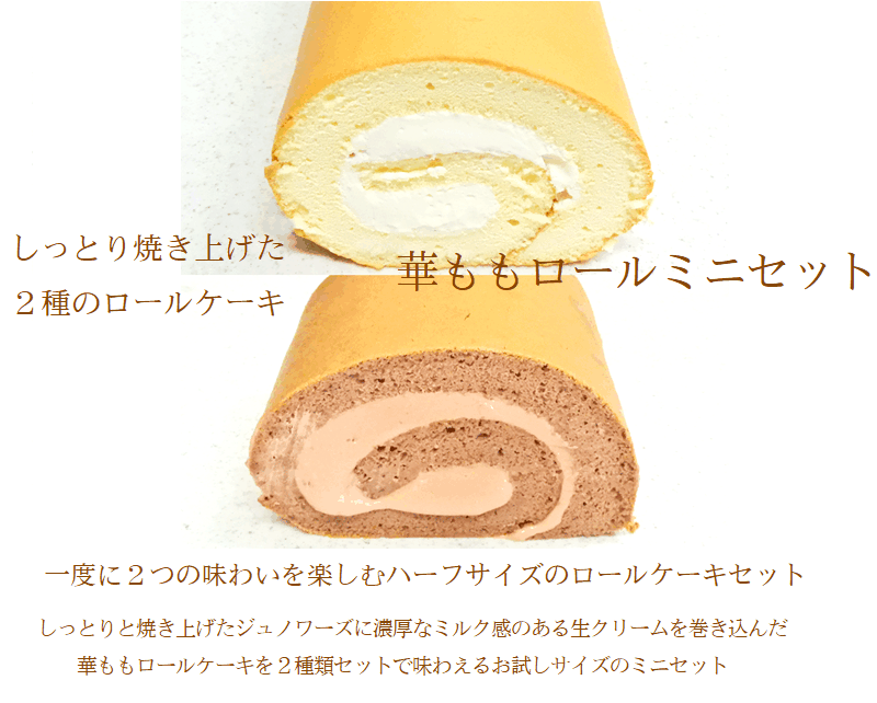菓子工房華もも 送料無料 生ミルク&生チョコの2種ロールケーキハーフ