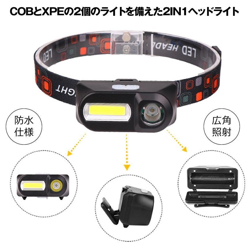 防水 USB充電式 ヘッドライト XPE COB LED ヘッドランプ