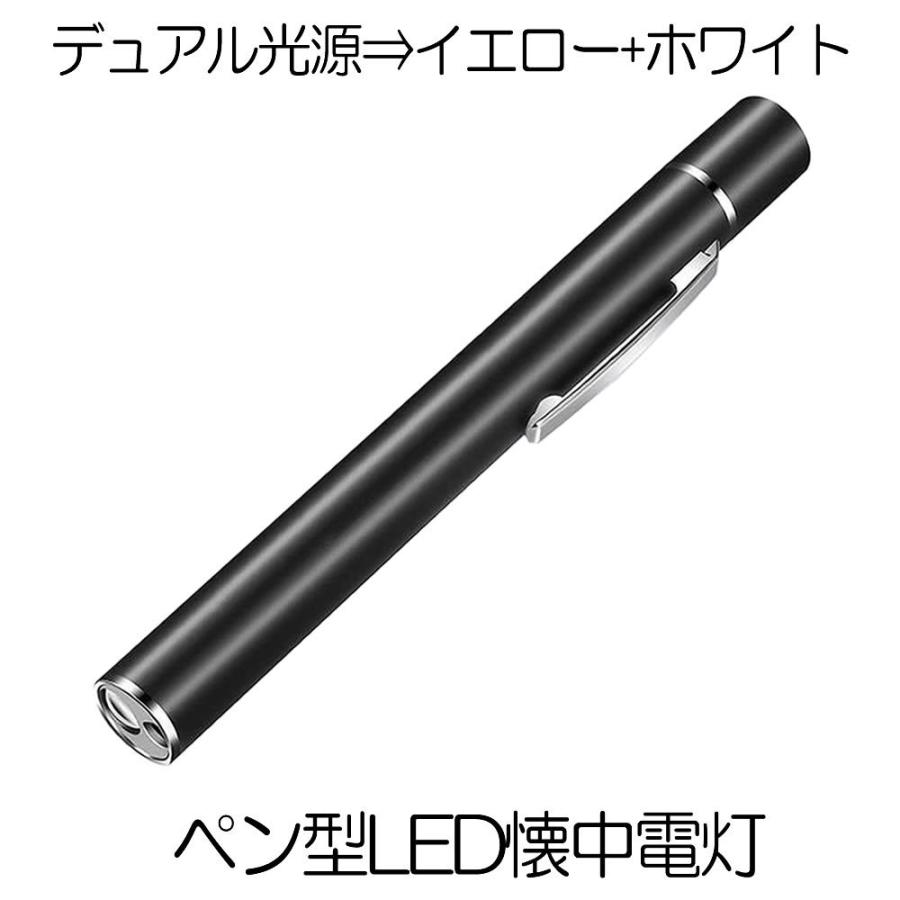 ペンライト led 懐中電灯 ダブル光源 小型 ペン型ライト ハンディ 