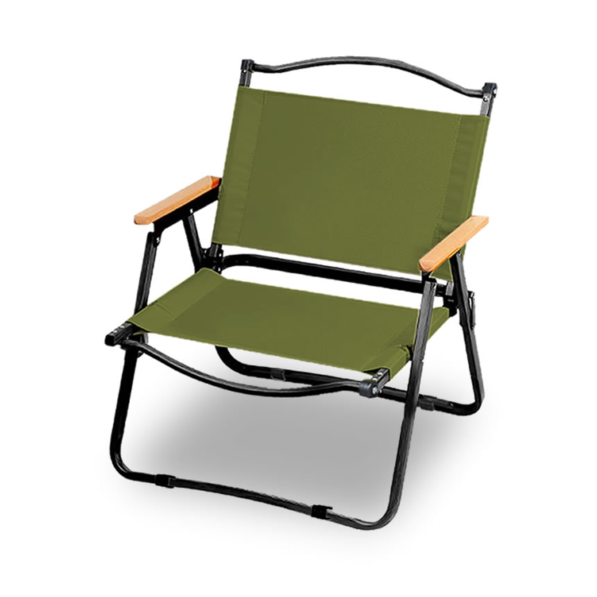 極上空間チェア アイアン素材 グリーン 軽量 アウトドアチェア 折りたたみ 椅子 キャンプ 簡単組立 1人用　ローチェア 防水 木製 座面30cm  IRONGR