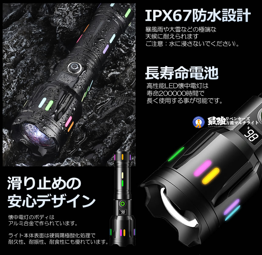 2個セット 最強 懐中電灯 led 強力 液晶画面デジタル 2000LM 5つの点灯