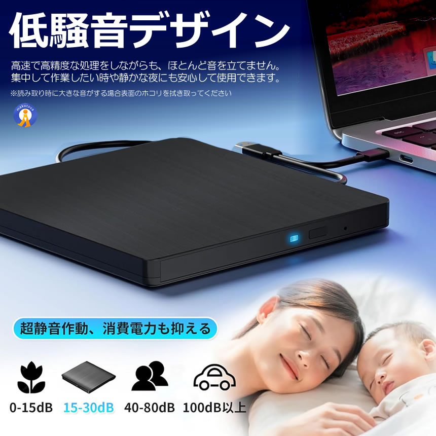 5個セット 外付けDVDドライブ 高速処理 8X DVD& 24XCD 光学ドライブ 読取 書込可 バスパワー PCDRIVE_6