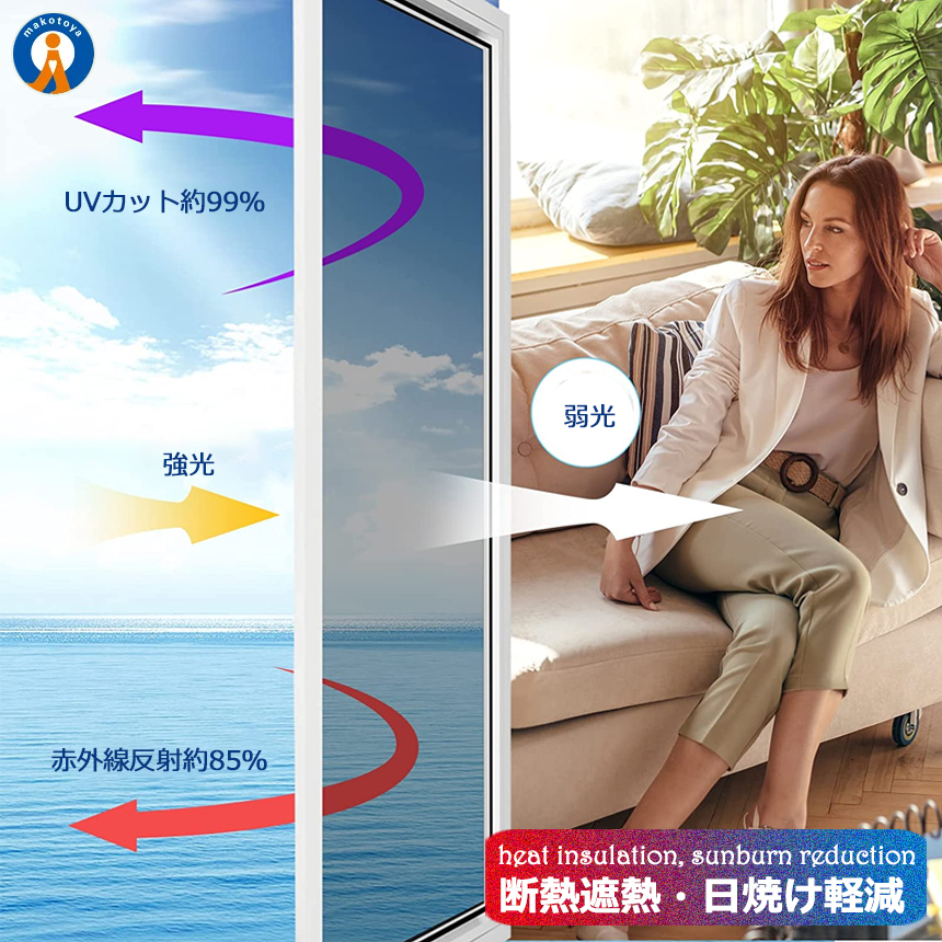 窓ガラスフィルム  UVカット UV対策 窓断熱シート 紫外線カット暖房冷房効率UP ガラス飛散防止 90x200cm MADOFILIM｜kasimaw｜06