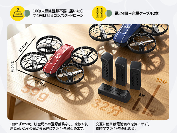 HOLY STONE ドローン 100g未満 子供向け 2台セット ミニドローン 室内