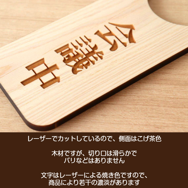 かたちラボ ドアノブプレート 木製 両面彫刻 (会議中 空室