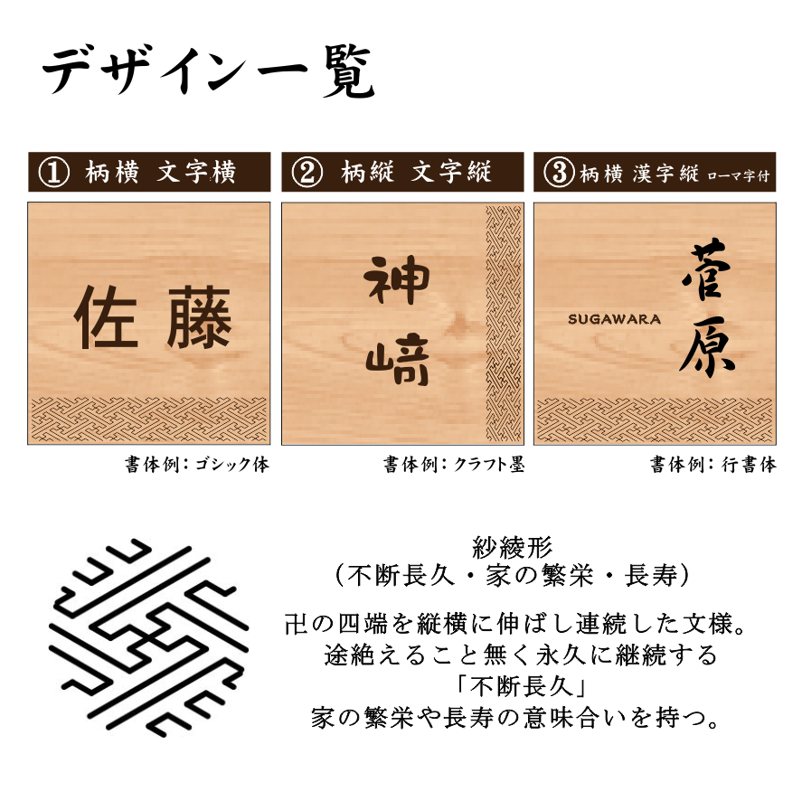 かたちラボ 表札 木製 風水で良いとされる木の表札 (紗綾形
