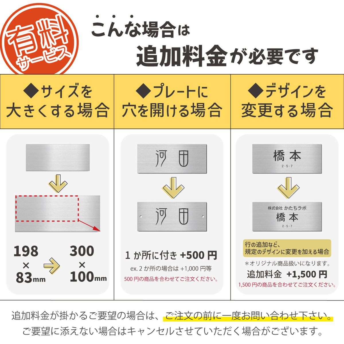 このような場合は追加料金を頂戴致します