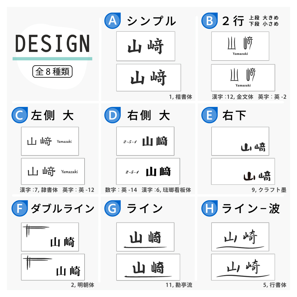 簡単貼るだけリニューアル表札 デザイン一覧