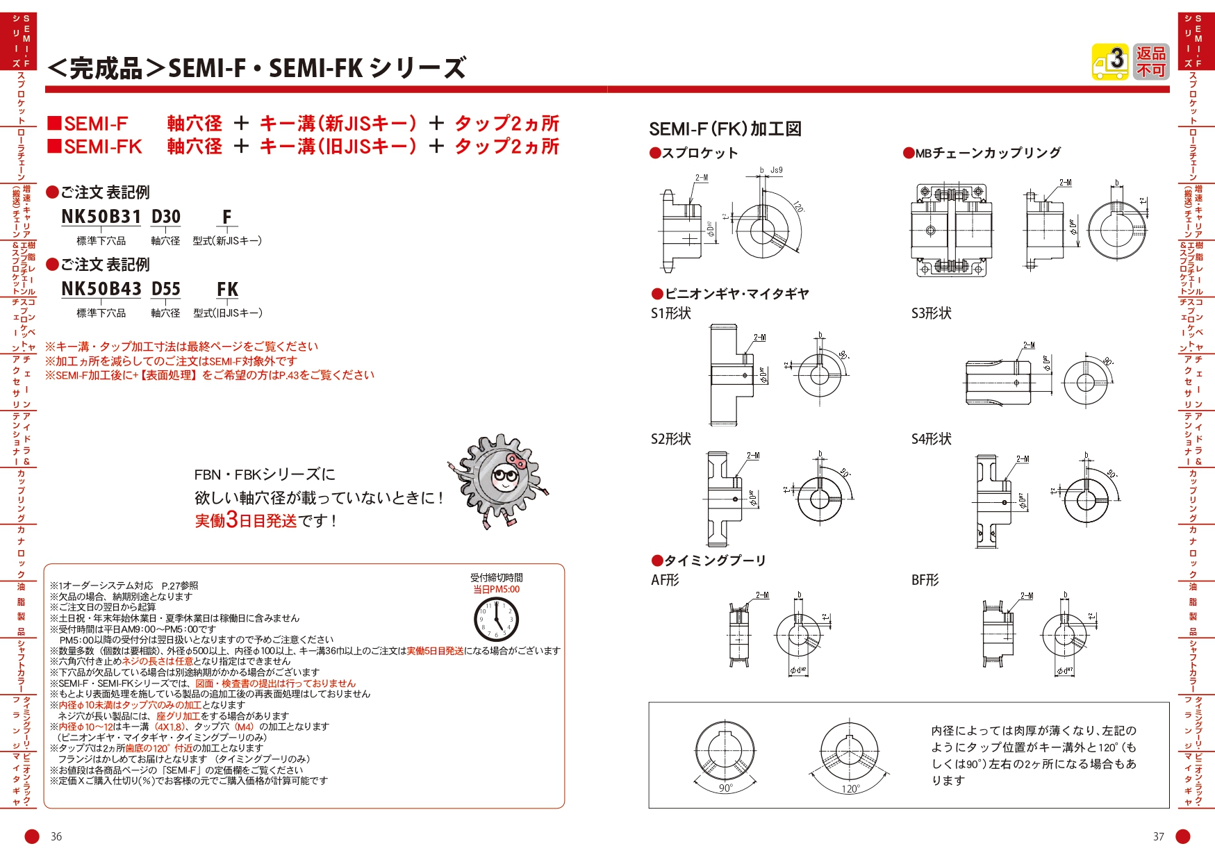 片山チエン SEMI-F NK80-2B23（軸穴径+新JISキー+タップ2カ所 加工