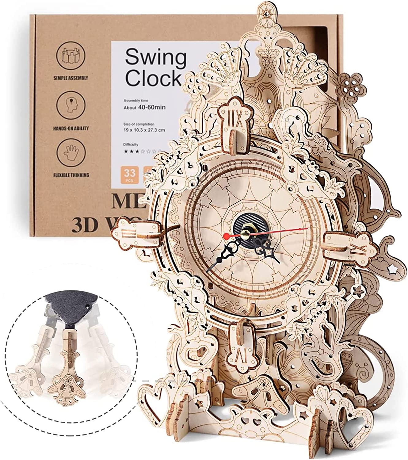 立体 パズル 木製 3d 振り子 時計 置時計 掛け時計 模型 レトロ メカニカルクロックキット 機...