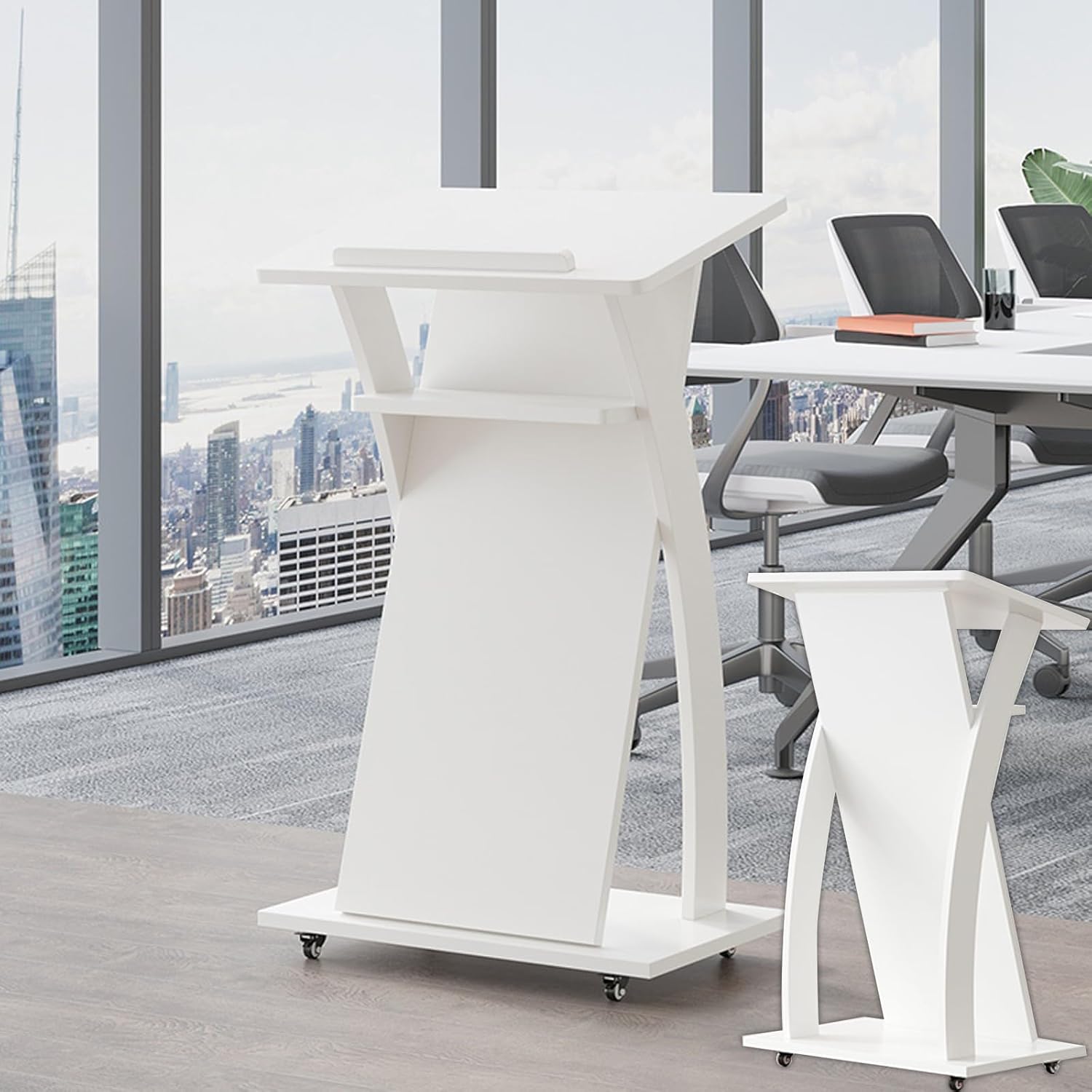 演台 演説台 司会台 キャスター付き、教会/教室用モバイル演台