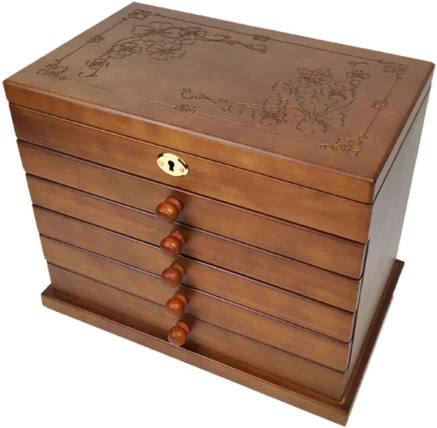ジュエリーボックス6段 木製/本物の木のジュエリーボックスを彫り