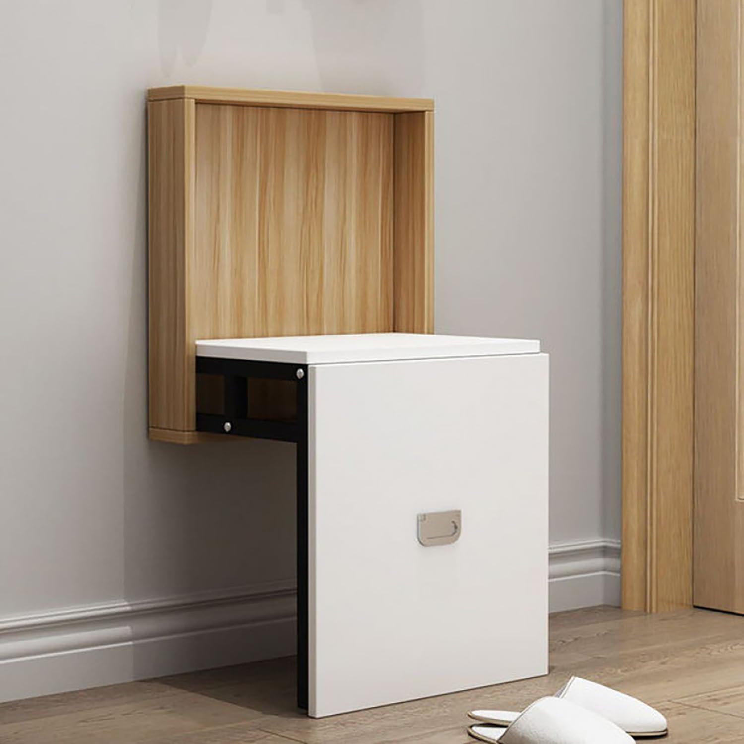 玄関スツール 折りたたみ椅子 壁掛けいす 玄関チェア イス 天然木 省