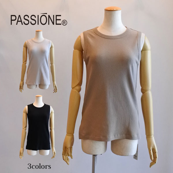 PASSIONE (パシオーネ) タンクトップ ストレッチ リブ クルーネック サイドスリット 516922 PASSIONE (パシオーネ) タンクトップ ストレッチ リブ クルー