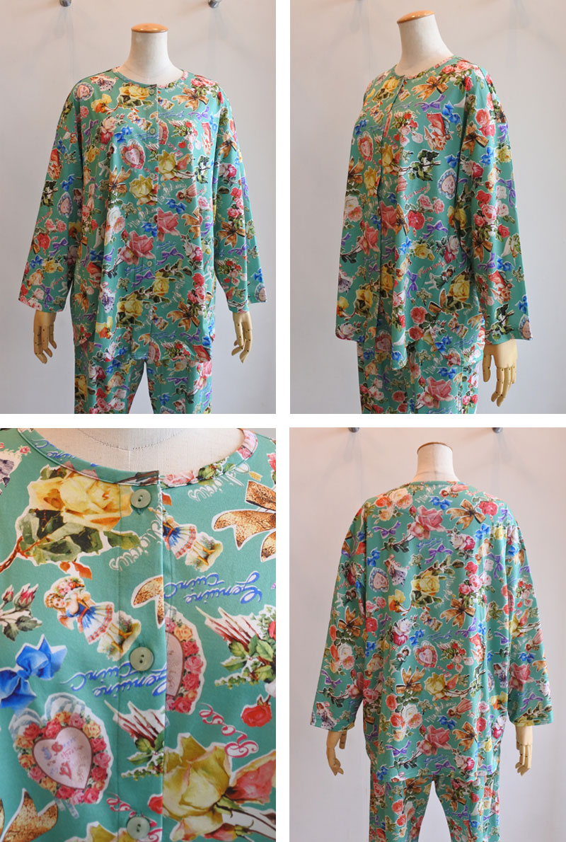 TUNIC 鴨居羊子 レディース⭐︎薔薇柄ドット パジャマ上下 ⭐︎ 値札付新品 チュニック TUNIC チュニック 鴨居羊子 長袖全開パジャマ 100双