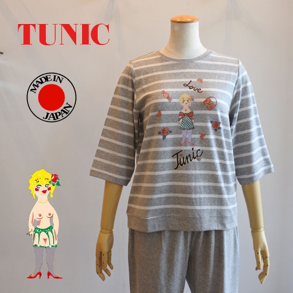 TUNIC 鴨居羊子 レディース⭐︎薔薇柄ドット パジャマ上下 ⭐︎ 値札付新品 チュニック TUNIC チュニック 鴨居羊子 6分袖パジャマ 60