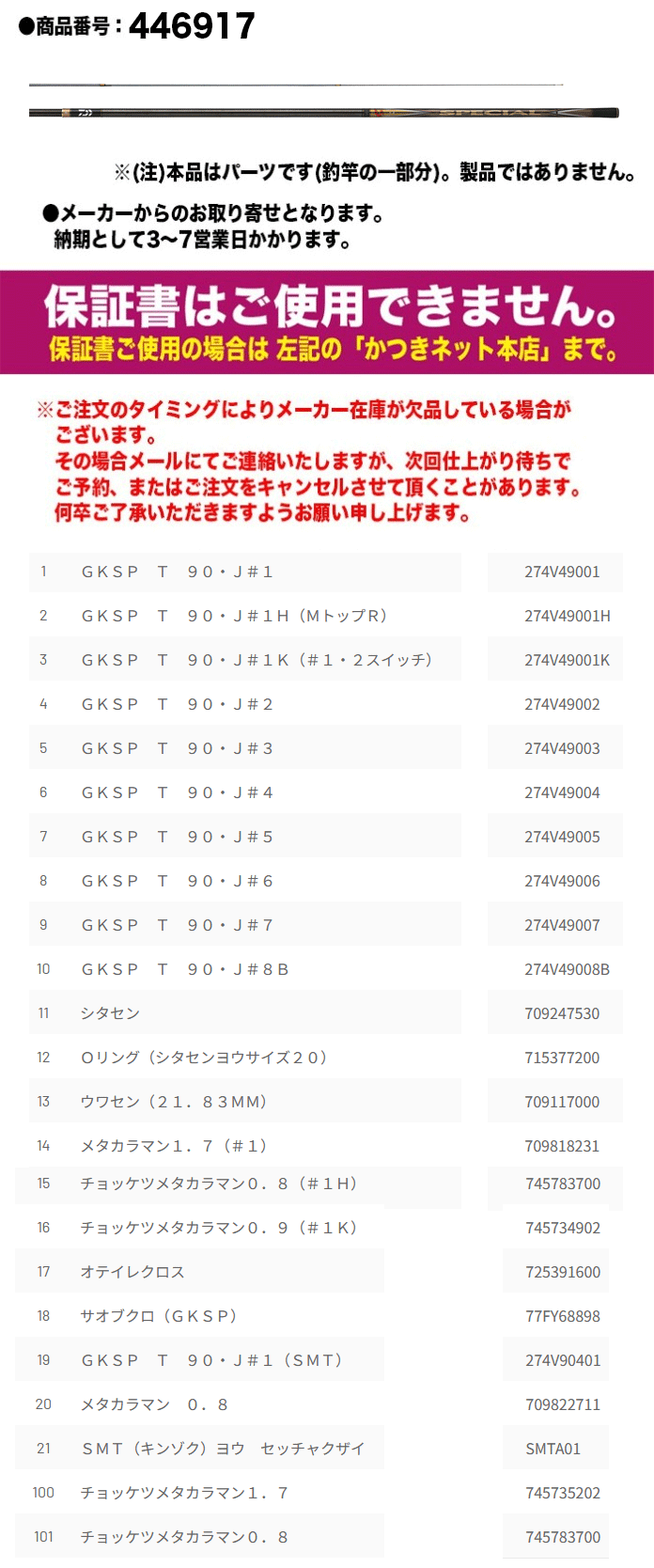 DAIWA（ダイワ） 鮎ロッドパーツ 05920702 銀影競技スペシャル T 90・J