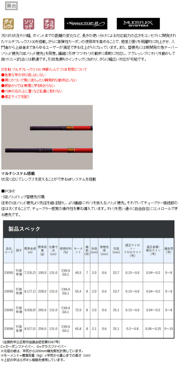 予約 鮎竿 マルチフレックス100 伸徹（しんてつ）III 引抜急瀬/8.5(7.5