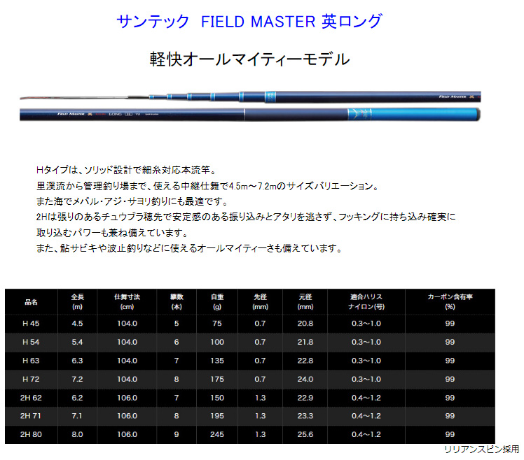 渓流竿 サンテックfieldmaster 粋渓　硬調62 渓流竿 FIELD MASTER 英ロング 2H 62 サンテック 174401