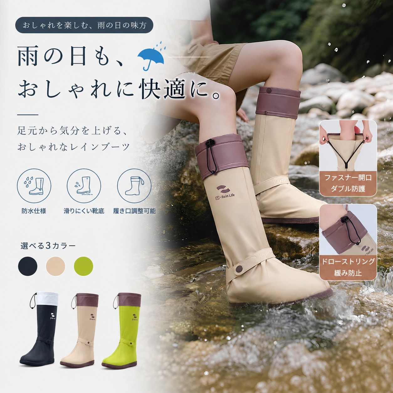 靴カバー 雨用 ハイカットロングタイプ PVC厚手素材 耐磨耗性強化 完全