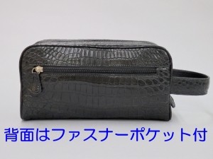 【タイムセール】 川彦　クロコダイル メンズ Wファスナーセカンドバッグ　黒 【Q1081481386】(38418円)