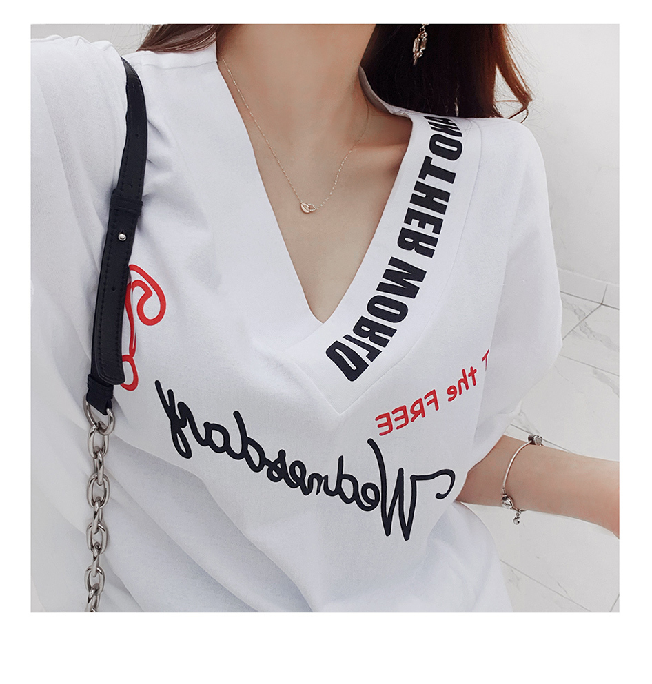 Tシャツ レディース トップス 半袖 カットソー Vネック タイト ロゴ 英字 プリント ラインストーン カジュアル おしゃれ 春 夏 韓国 メール便可 to26017