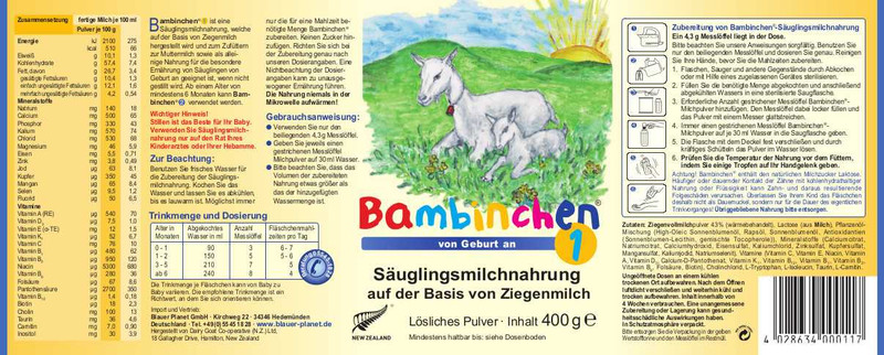 ニュージーランド産 やぎ 粉ミルク bambinchen Step1 2缶 ニュージーランド産 やぎ 粉ミルク bambinchen Step 1 0ヶ月