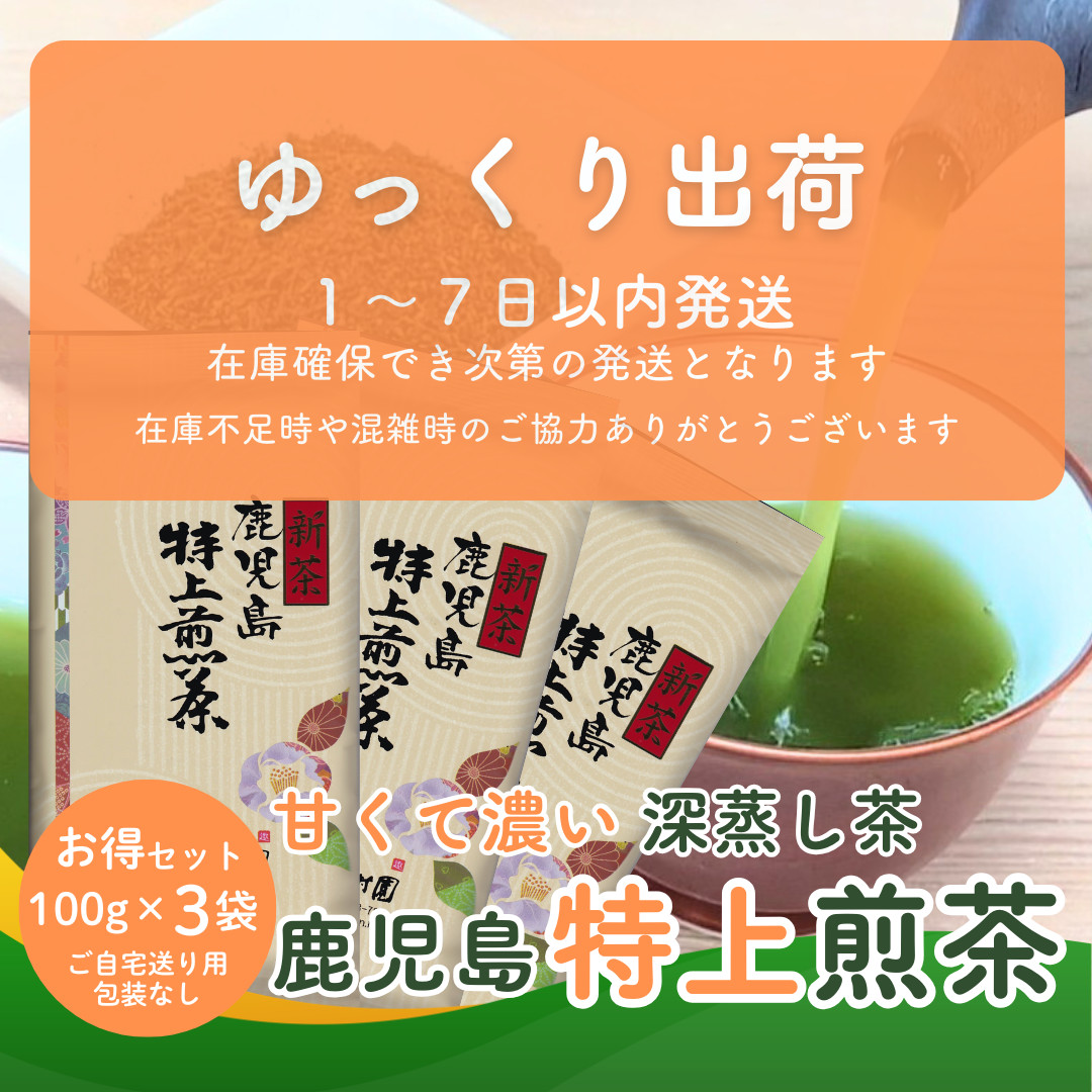 新茶 2026 お茶 知覧茶 鹿児島特上煎茶 100g×3袋 メール便配送セット