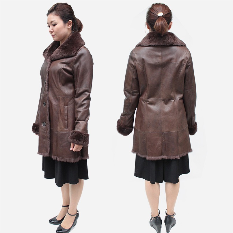 アナグラム パリ ノーカラー ラビットファーコート フランス製 本革 M