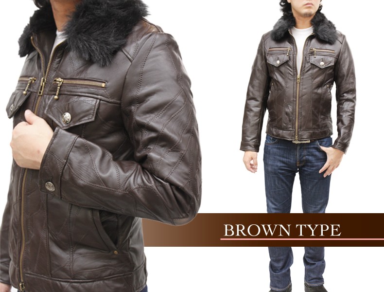 ラム革 パッチワーク 革ジャン Gジャンタイプ メンズ レザージャケット