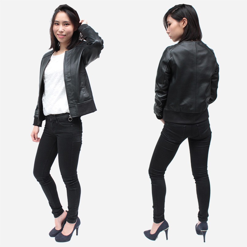 ノーカラージャケット レディース ラムレザージャケット 本革