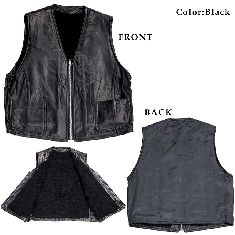 内側に毛皮が付いていて暖かい♪】 レザーベスト メンズ 本革ベスト